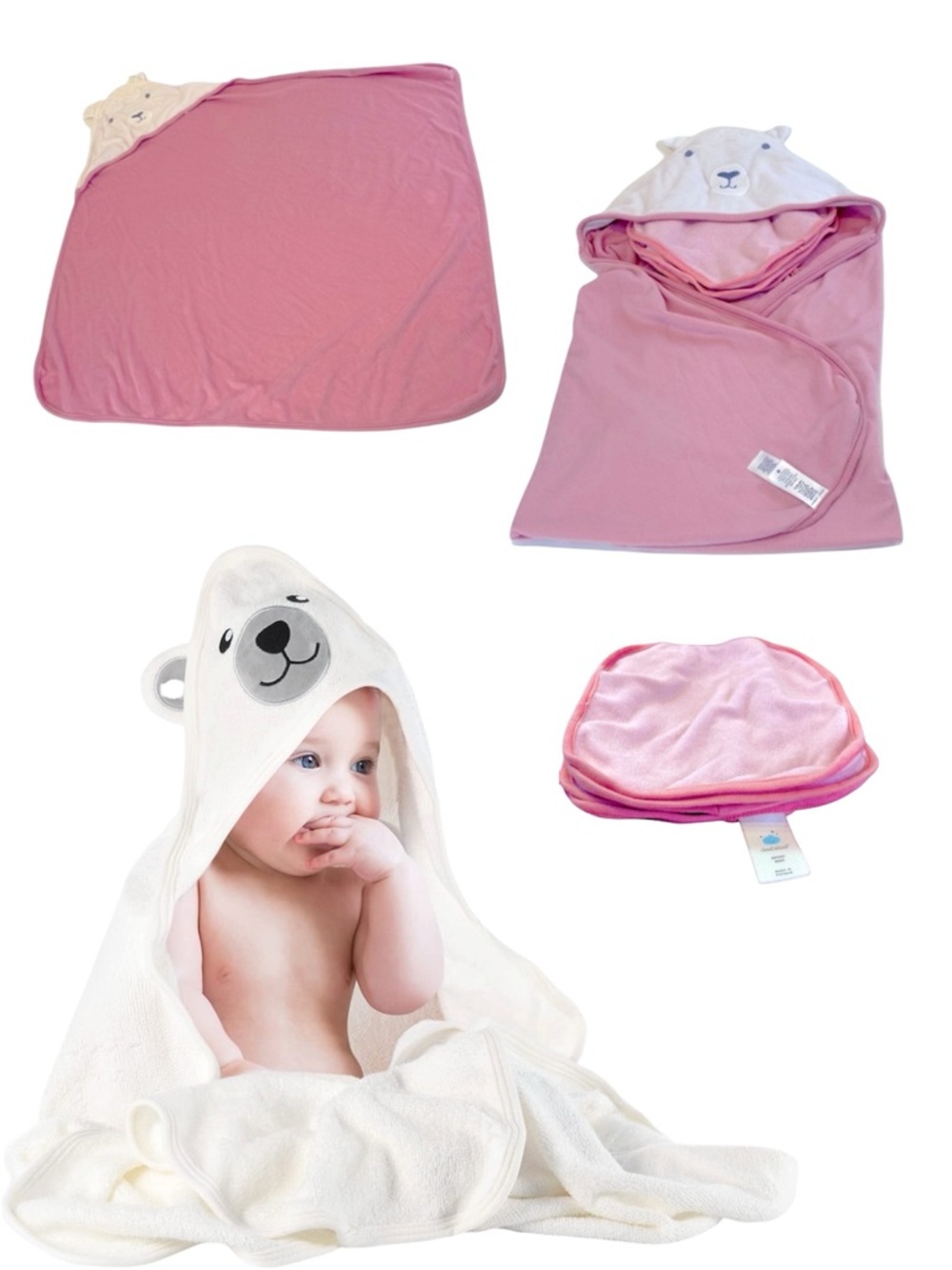 Carters Just One You Baby Bear Hooded Towel with 5 cloud island rags one size